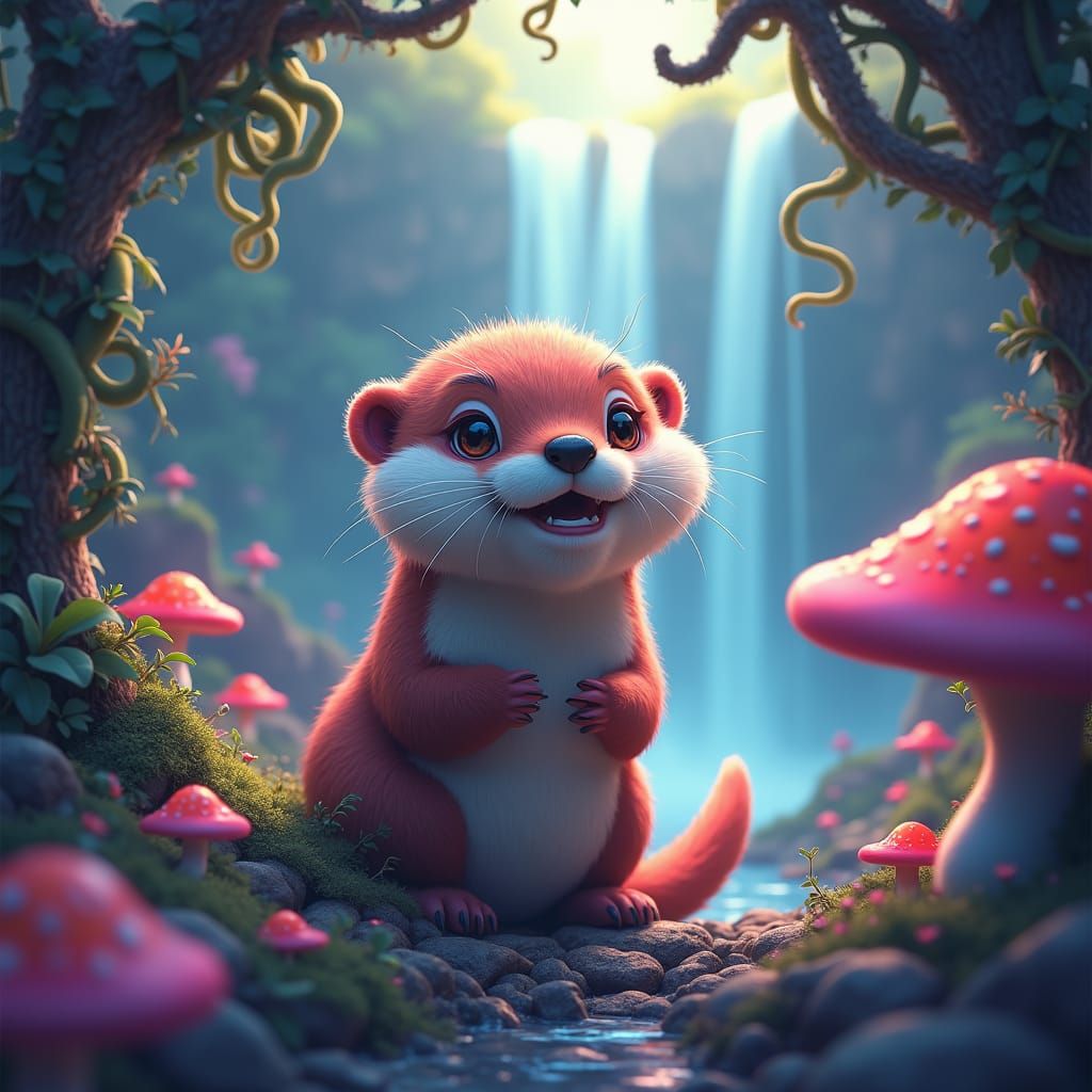 Mystical Otter in Dreamy Environment, Matte Painting