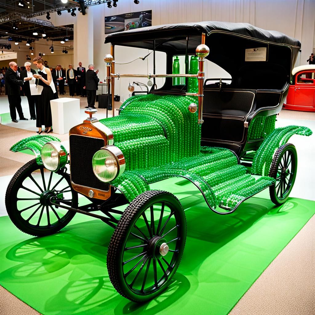 Model T Ford made from green soda bottles