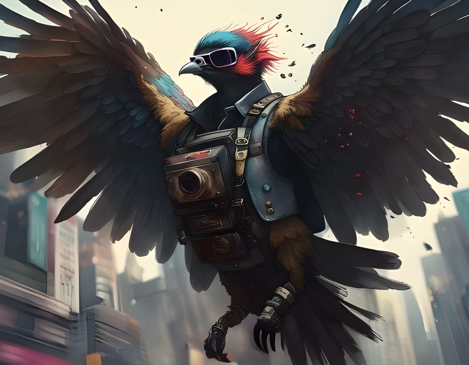 Punk Rock Bird of Prey in Cyberpunk Style