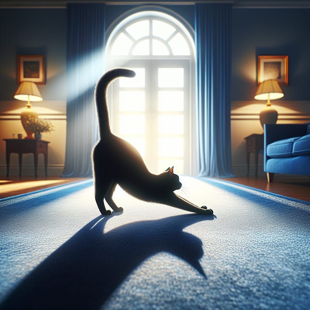Black Cat's Tranquil Morning Stretch