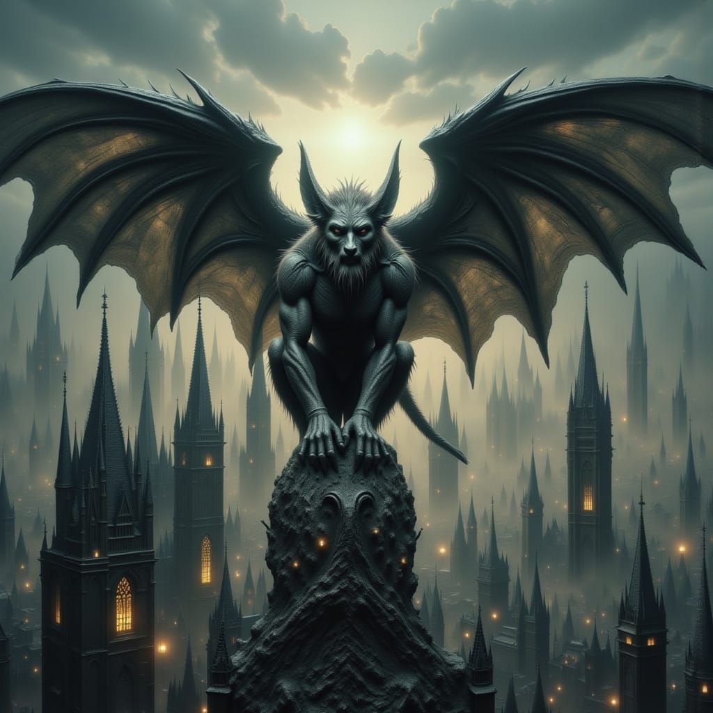 Hyperrealistic Gargoyle Takes Flight from Cathedral Perch