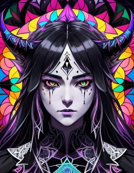 Sad Devil Prince in Geometric Psychedelic Style