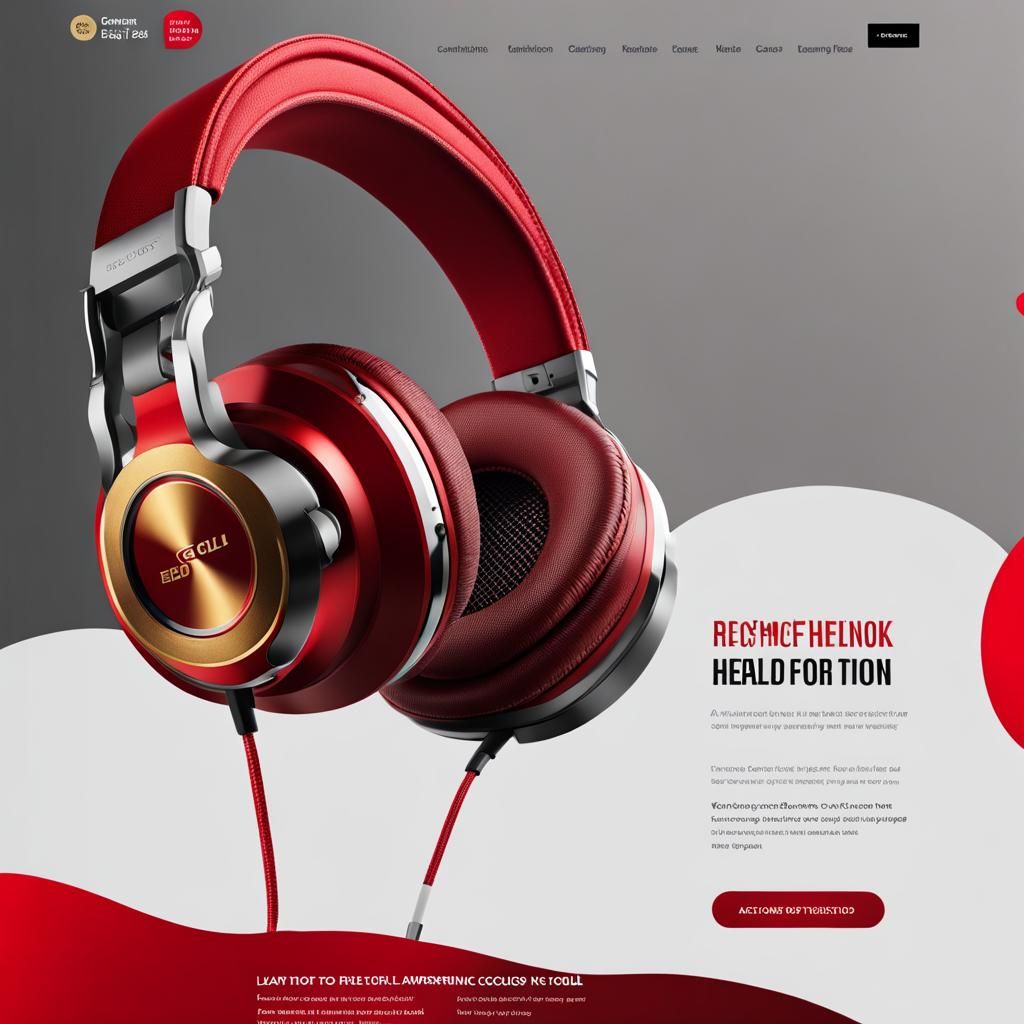 E-commerce Landing Page for Red and Gold Headphones
