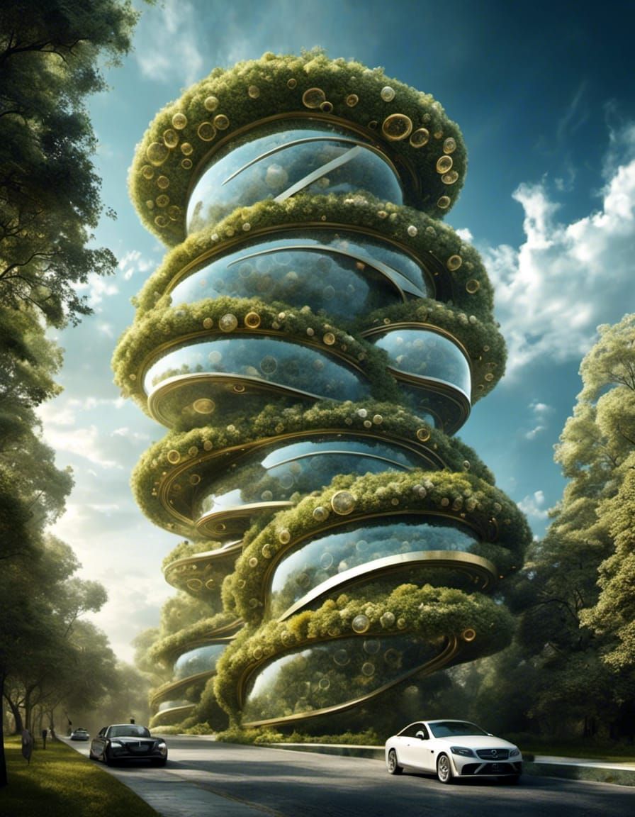 Futuristic Climbing Machine on Glass Building