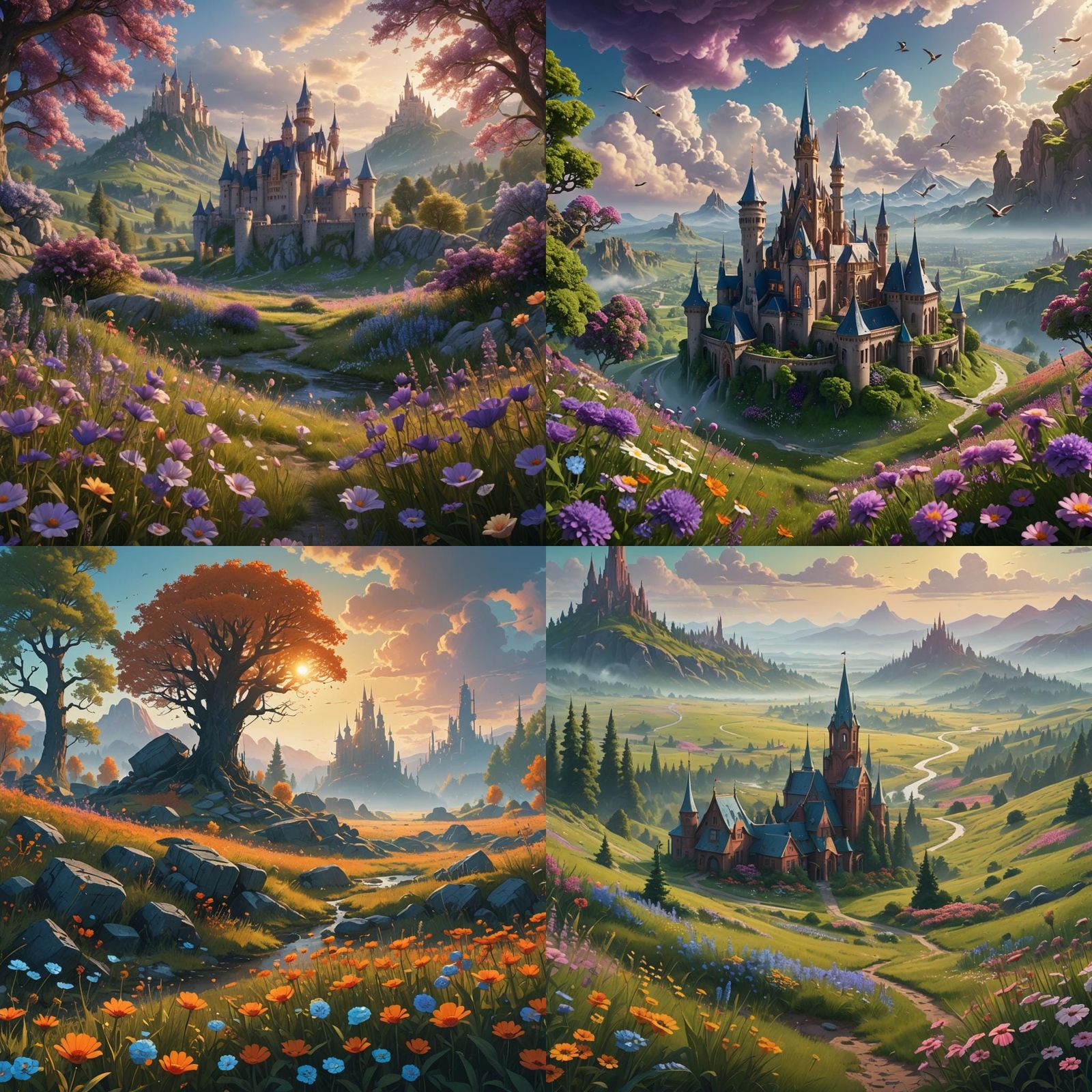 Fantastical Kingdom in Flower Meadow: Detailed Matte Paintin...