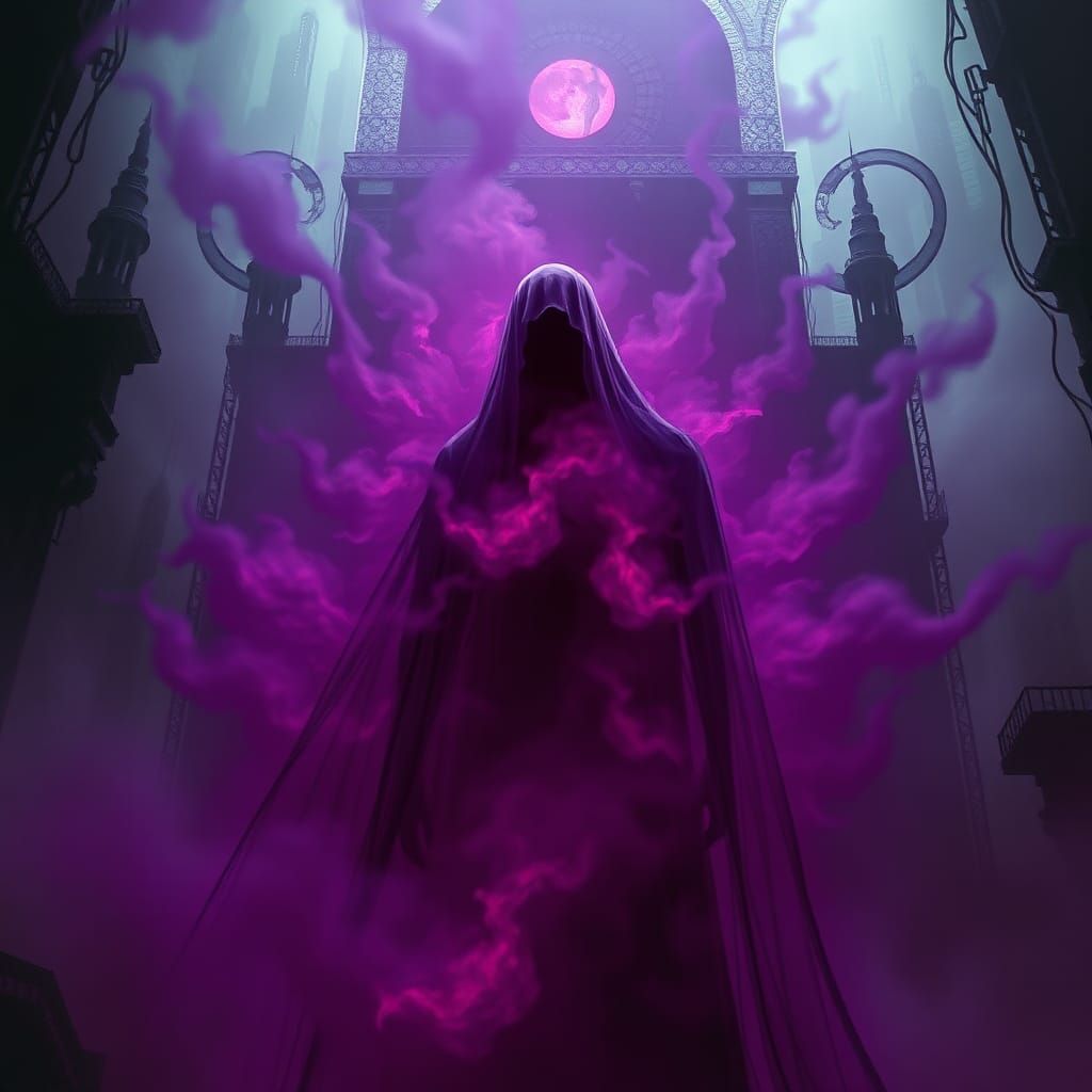 Ethereal Purple Haunter in Cyberpunk Gothic Style