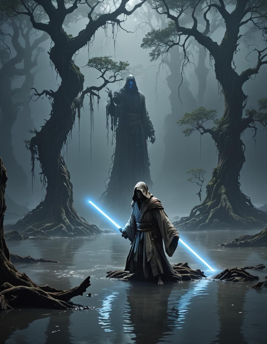 Jedi Water Saber in Mist, Dore-esque Lighting