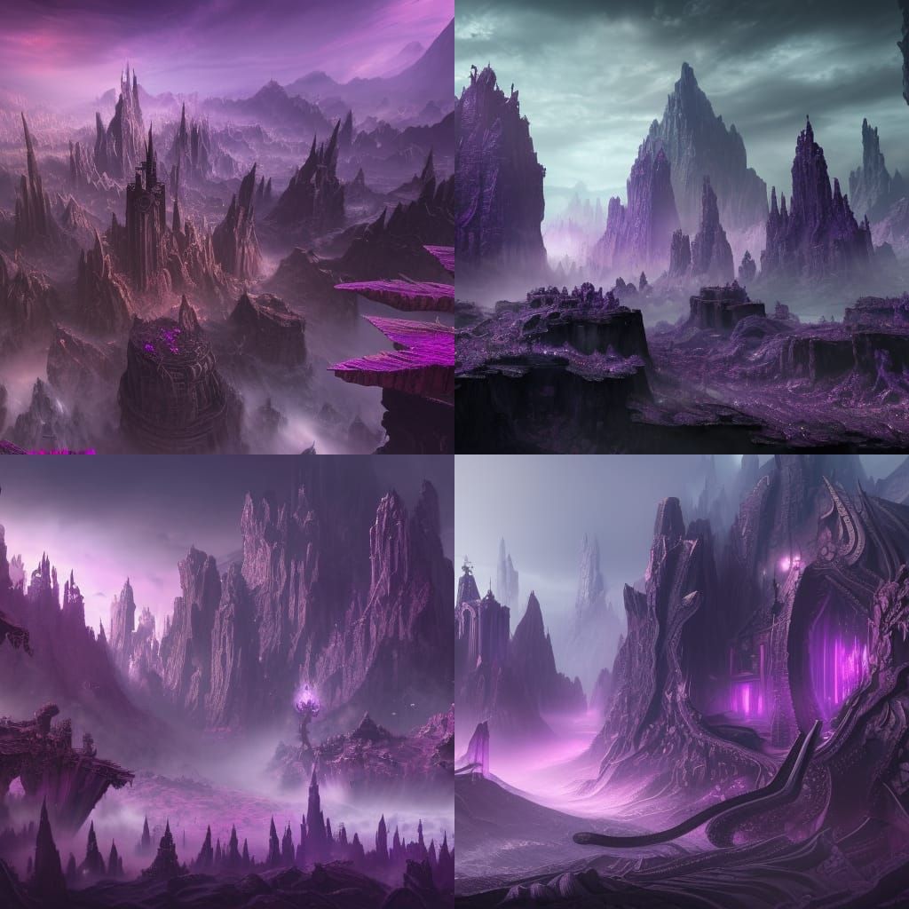 Detailed Black and Purple Fantasy Concept Art