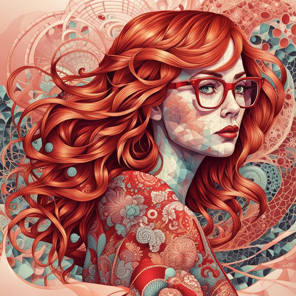 Vibrant Vector Portrait of Woman in Red Pyjamas