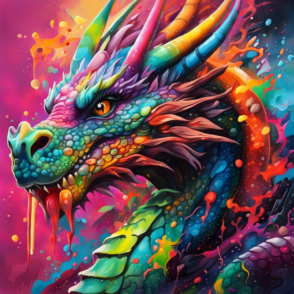Colorful Graffiti Dragon in Street Art Style