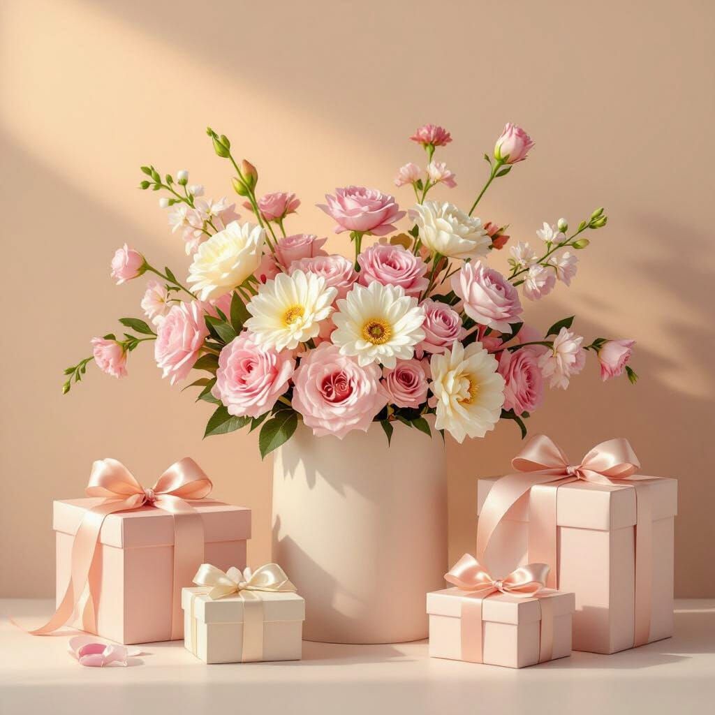 Luxurious Flowers and Gifts in Pastel Setting