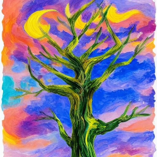 Woman Morphing into Tree: Gouache Watercolor Style