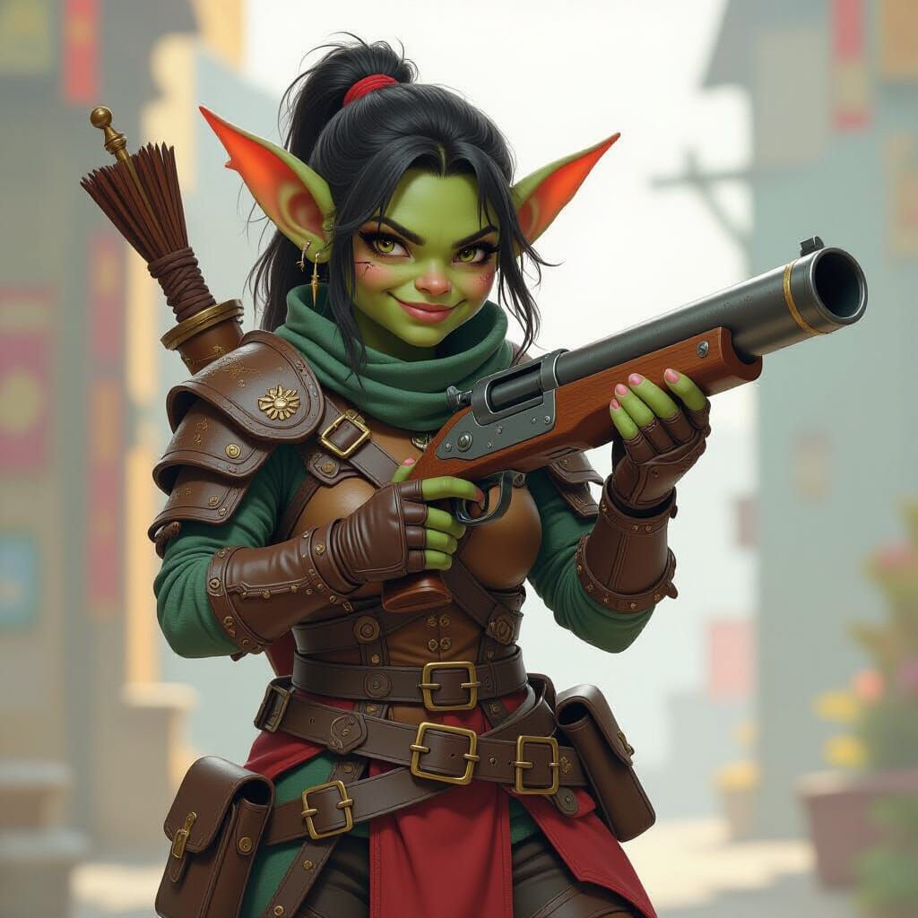 Female Goblin Warrior with Blunderbuss