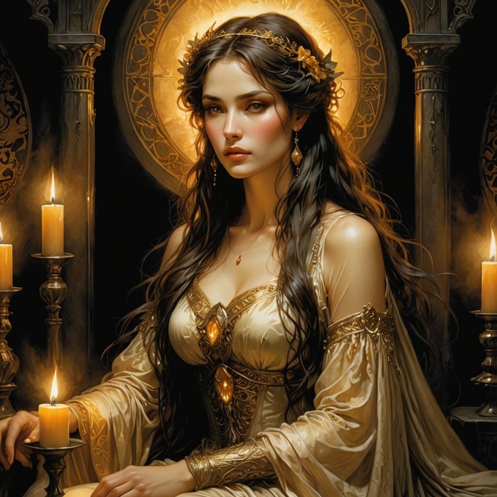 Romantic Fantasy Woman in Candlelight