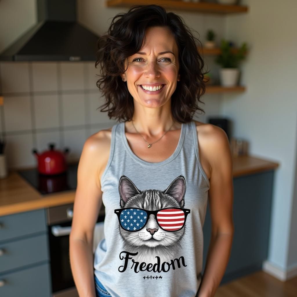 Patriotic Cat Tank Top in Kitchen Scene