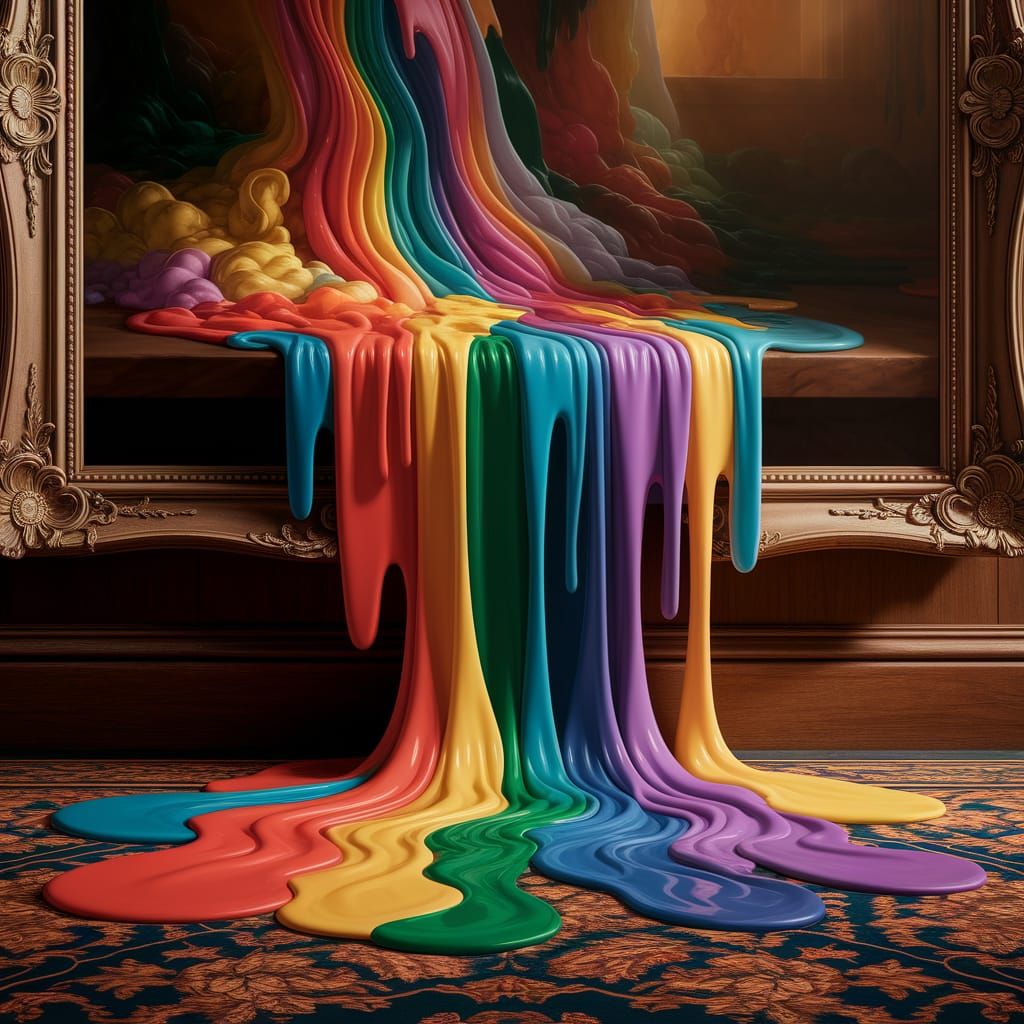 Melting Victorian Oil Painting with Dripping Colors