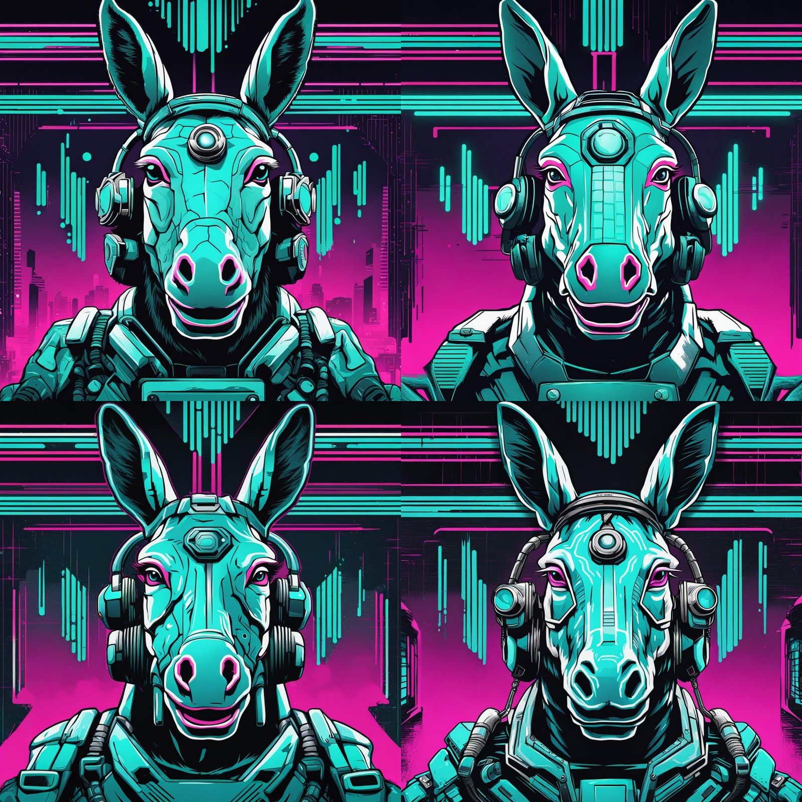 Cyborg Donkey Face in Retro Cell Shading