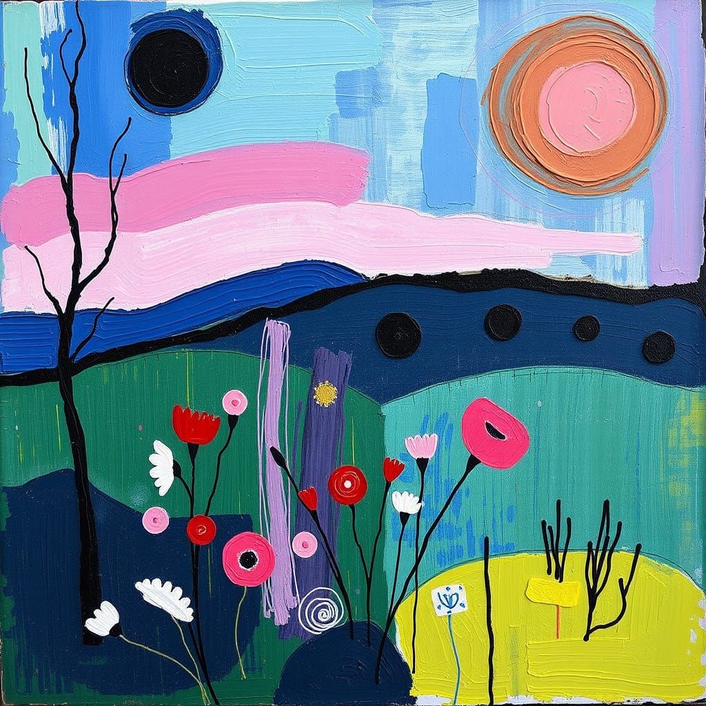 Ethereal Blues and Purples Abstract Painting in Wassily Kand...
