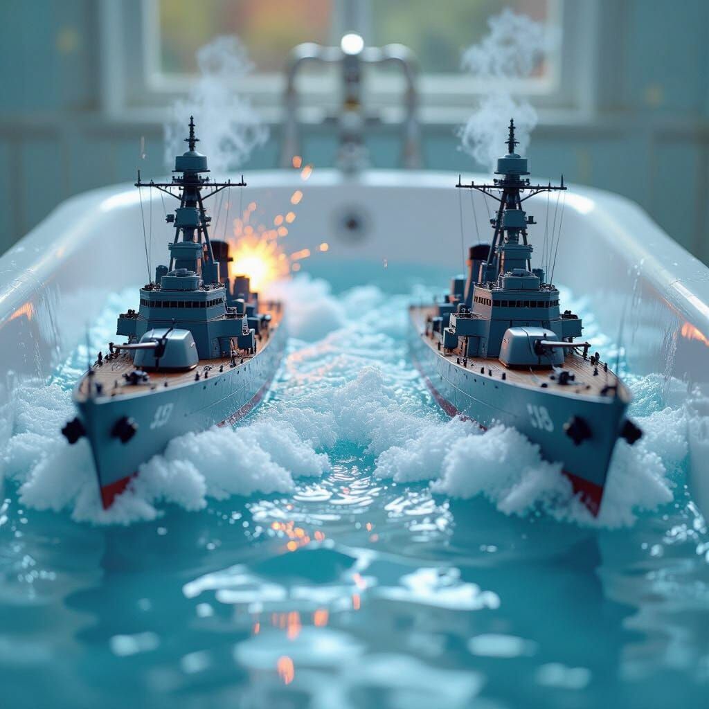 Warships Clash in Bathtub: Tilt-Shift Macro