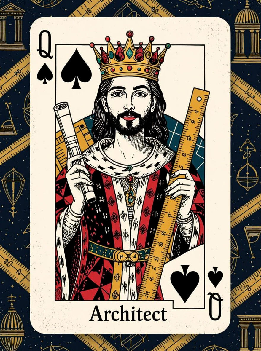 Queen Architect Vintage Playing Card Illustration