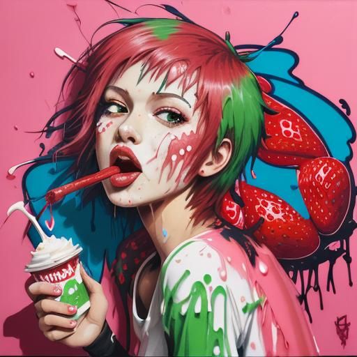 Strawberry Singing in Graffiti Street Art Style