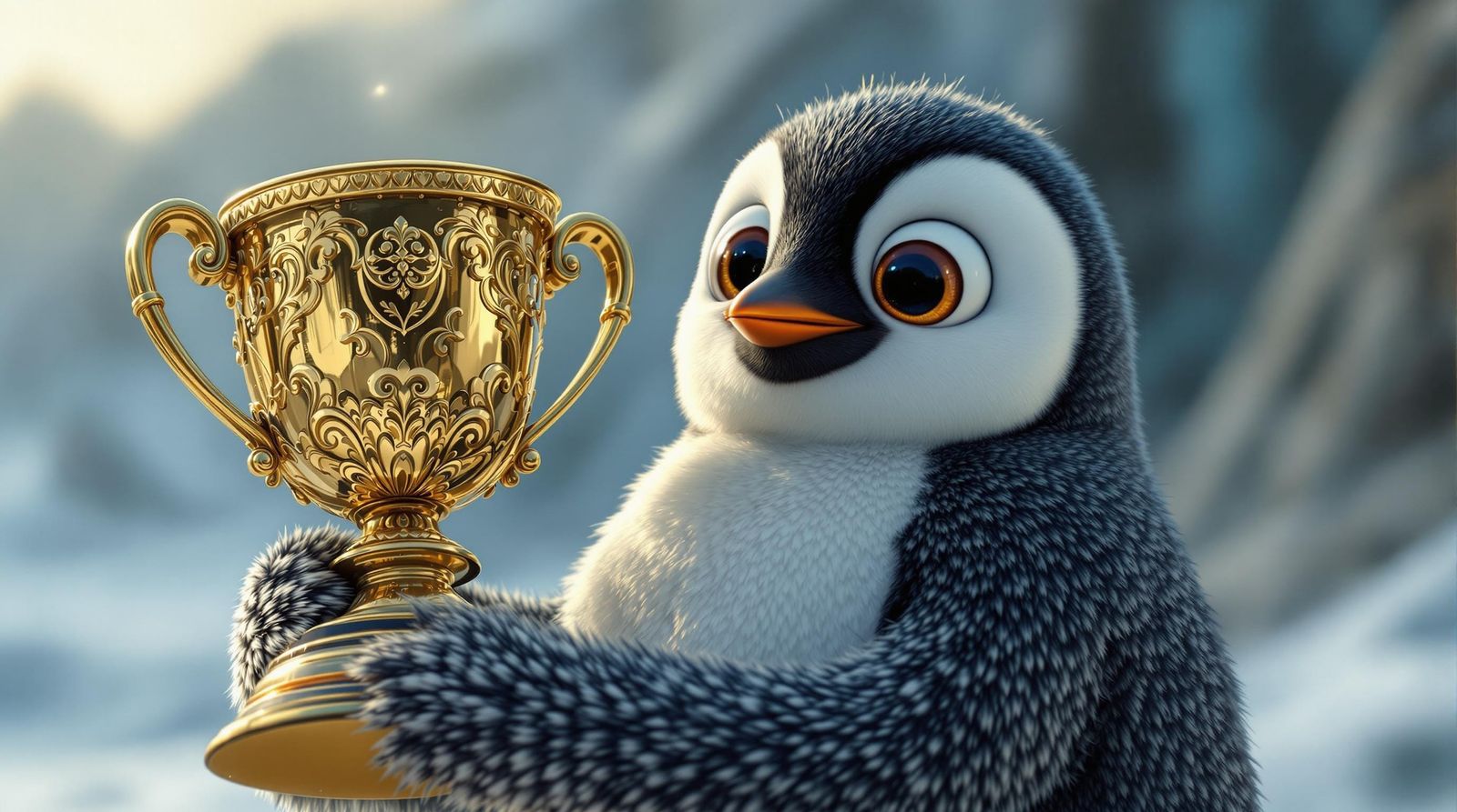 Hyper-Realistic Penguin Trophy Winner in Cinematic 3D