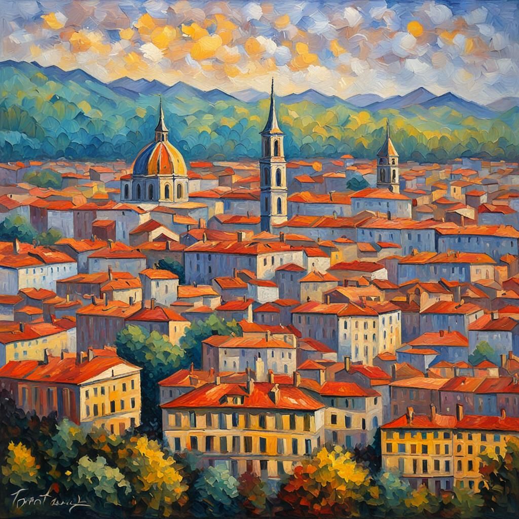 Turin in Expressionist Neo-Impressionism Style