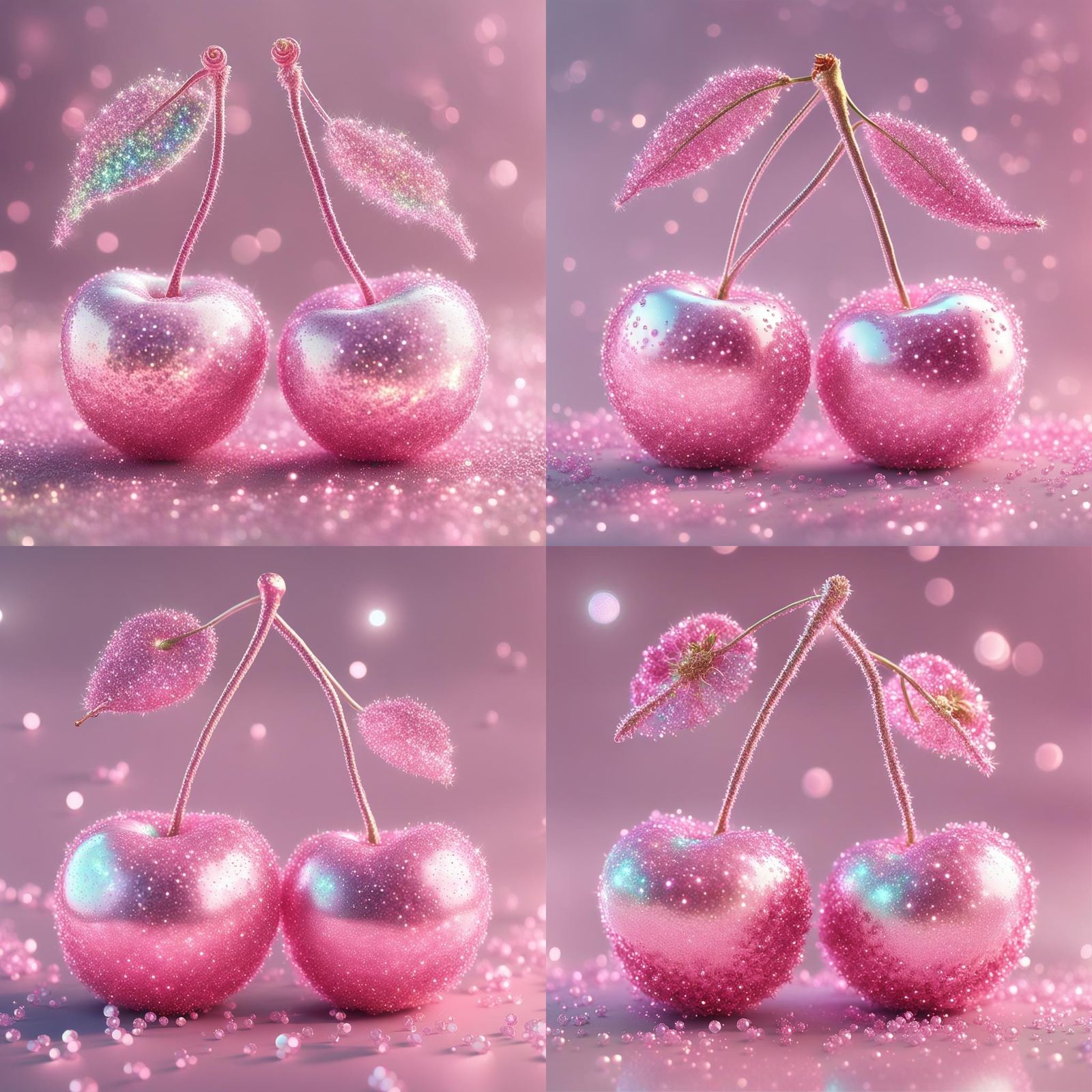 Glitter Cherries: Shimmering Pastel Digital Art