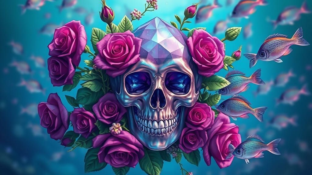 Vibrant Underwater Dreamscape with Iridescent Fish and Cryst...