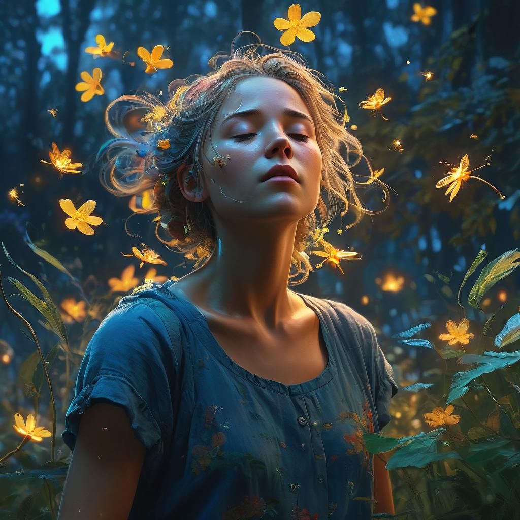 Joyful Woman Dancing in Ethereal Fantasy Landscape