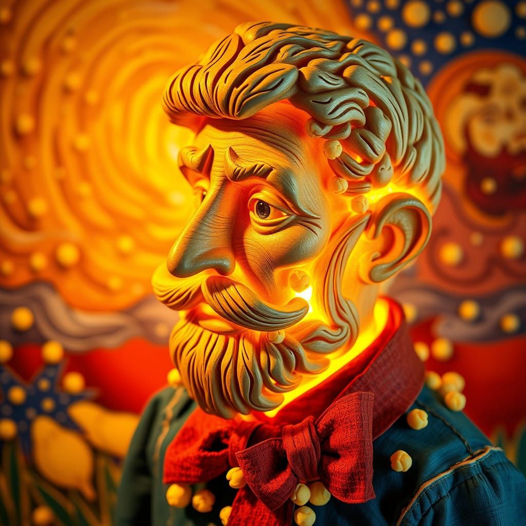 Tintin Meets Van Gogh in a Vibrant Wood Sculpture