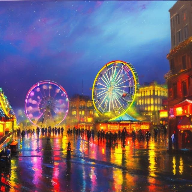 Festive Fairground at Night: Inksplash Style
