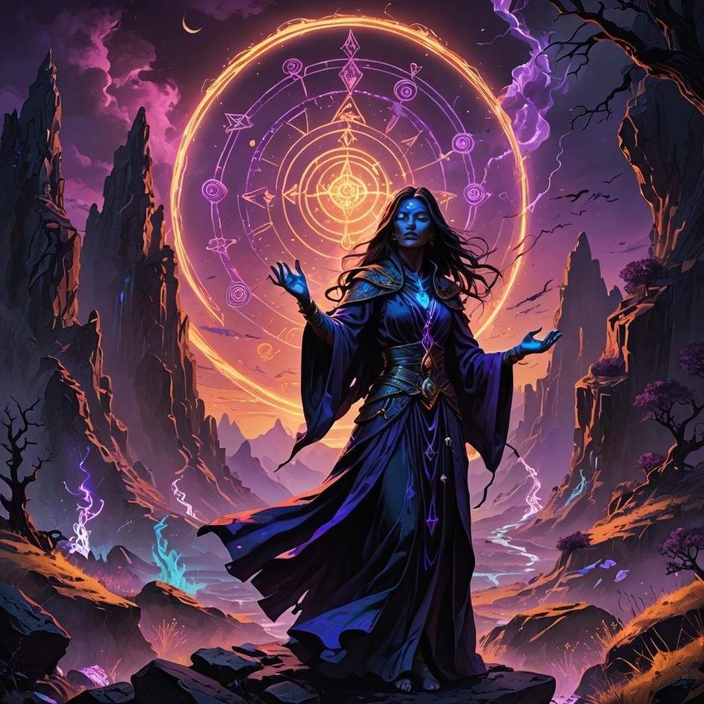 Mystical Sorceress in Vivid Psychedelic Digital Art