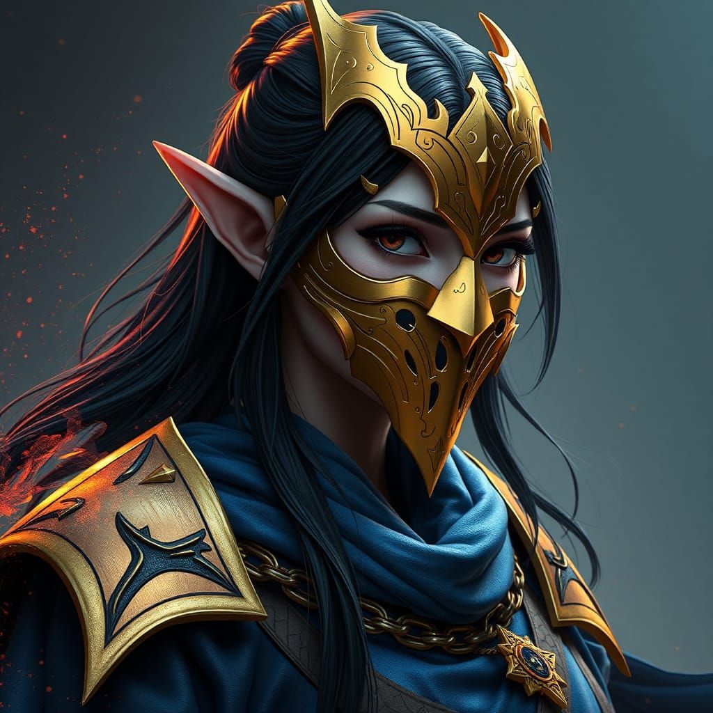 High-Elf in Blue Robes with Golden Mask