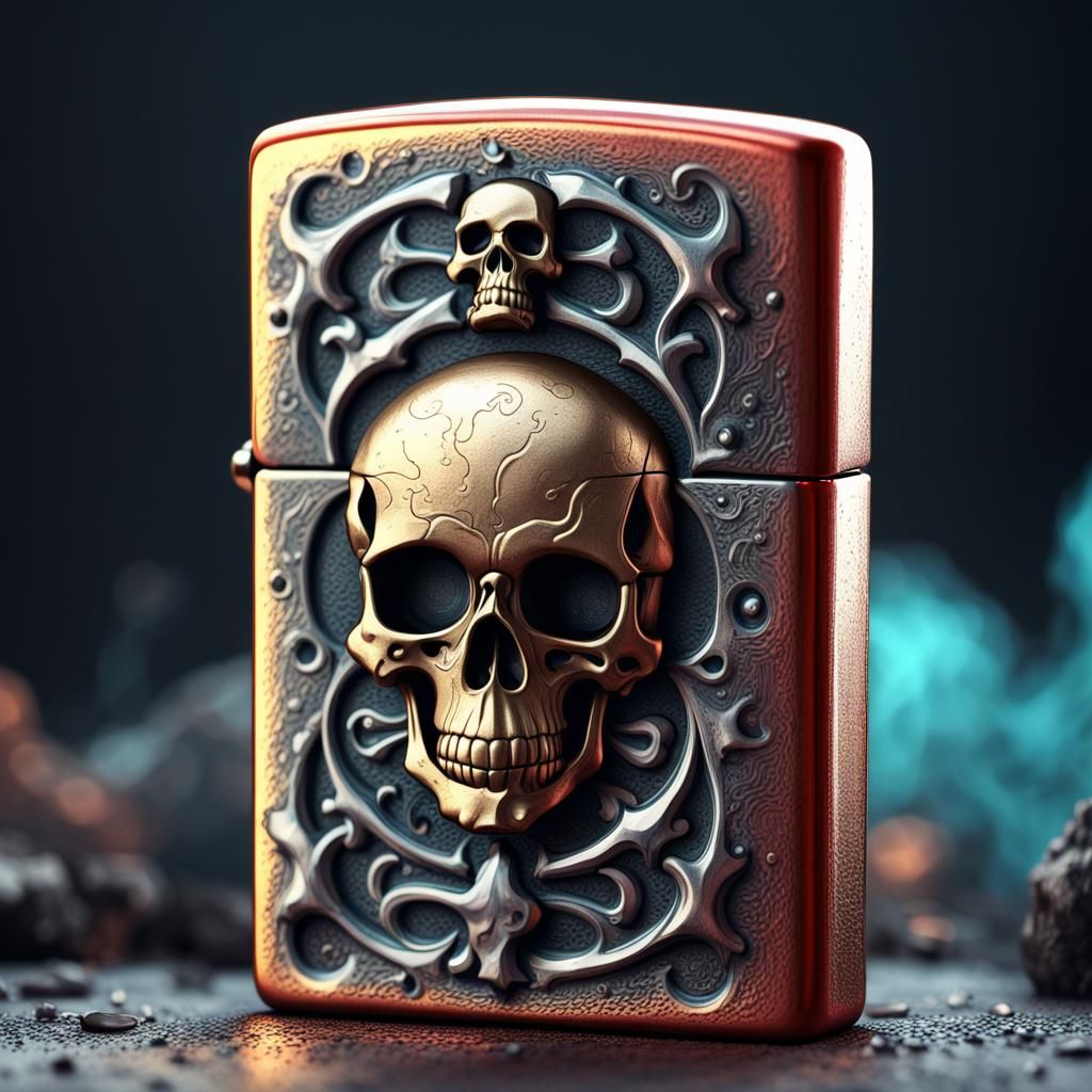 Skull Zippo Lighter Detailed Matte Painting