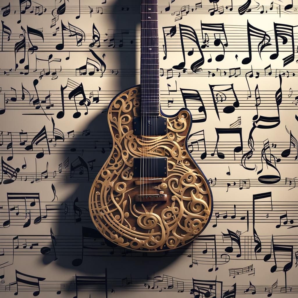 Guitar Made of Musical Notes in 3D Rendering