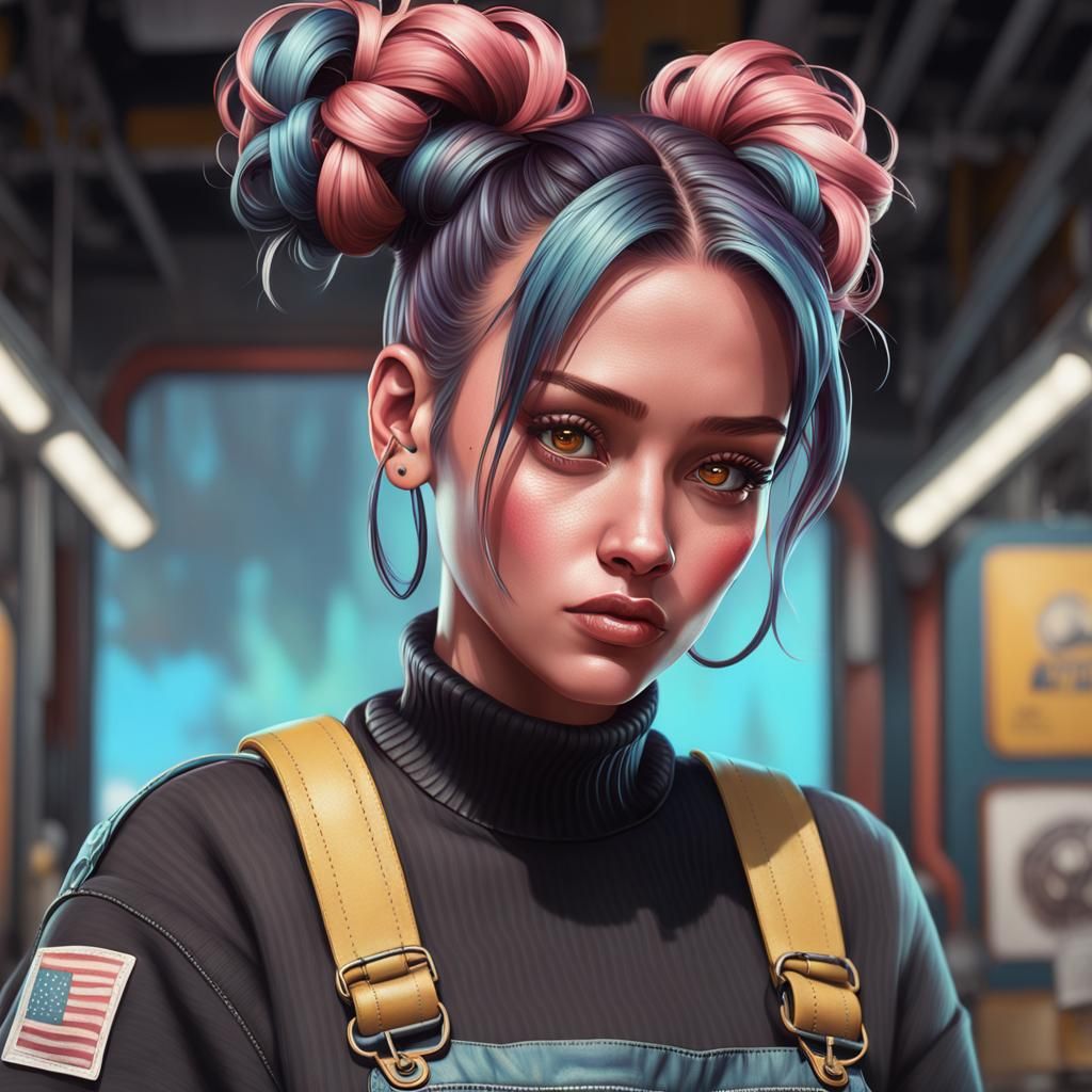 Girl Portrait with Space Buns in Hyperdetailed Style