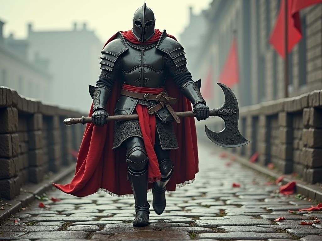 Brave Armored Warrior Charges with Axe