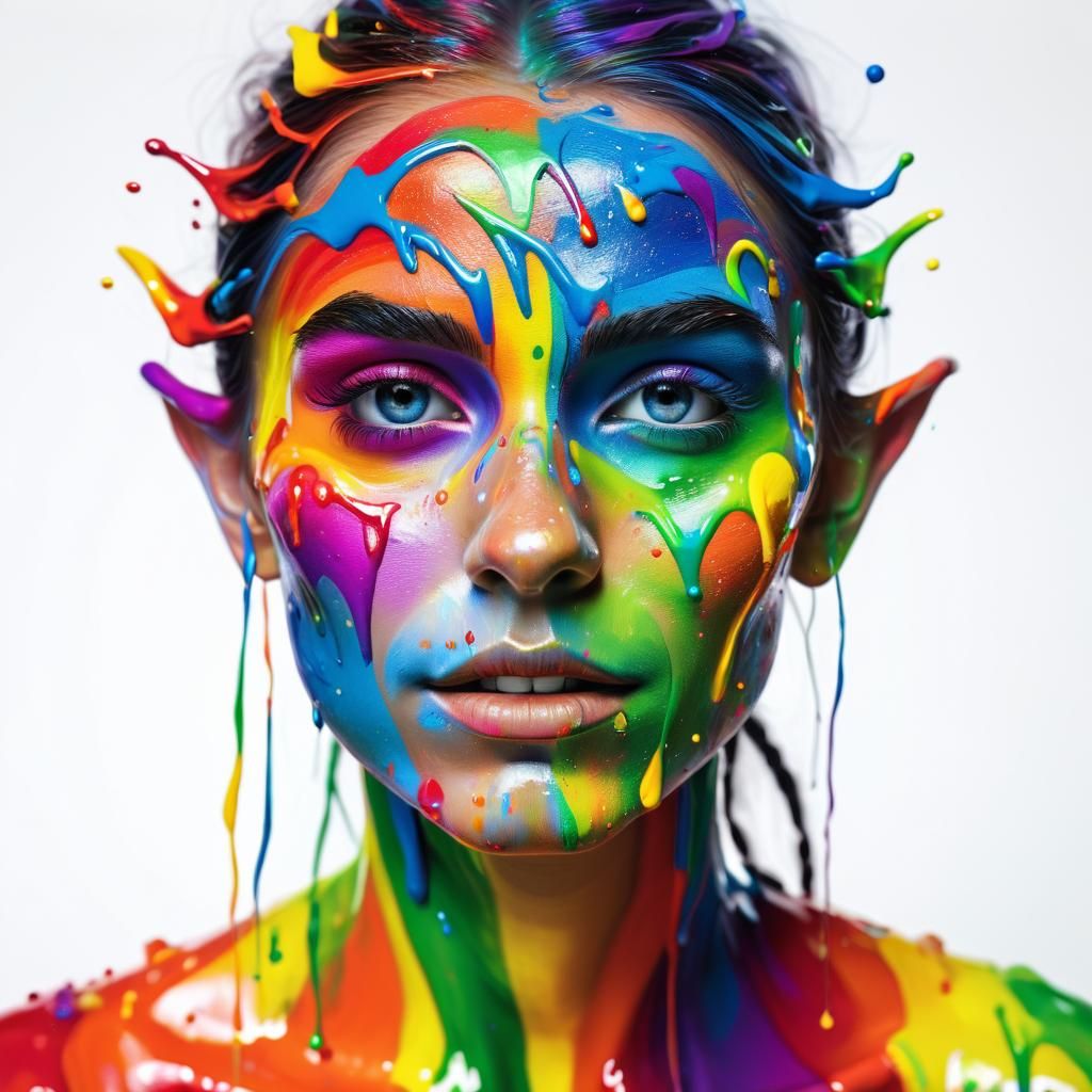 Rainbow Elf: Surreal Macro Oil Painting