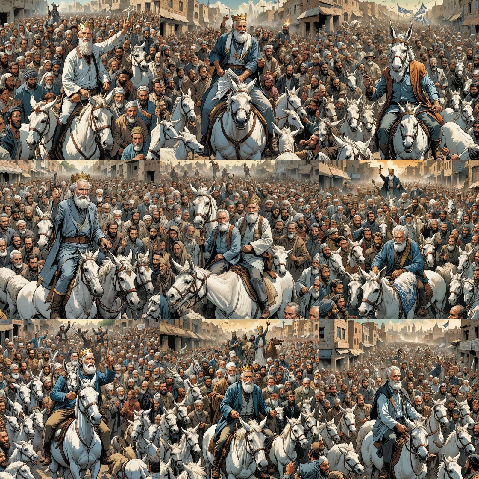 Man on Donkey Blowing Shofar, Comic Book Art