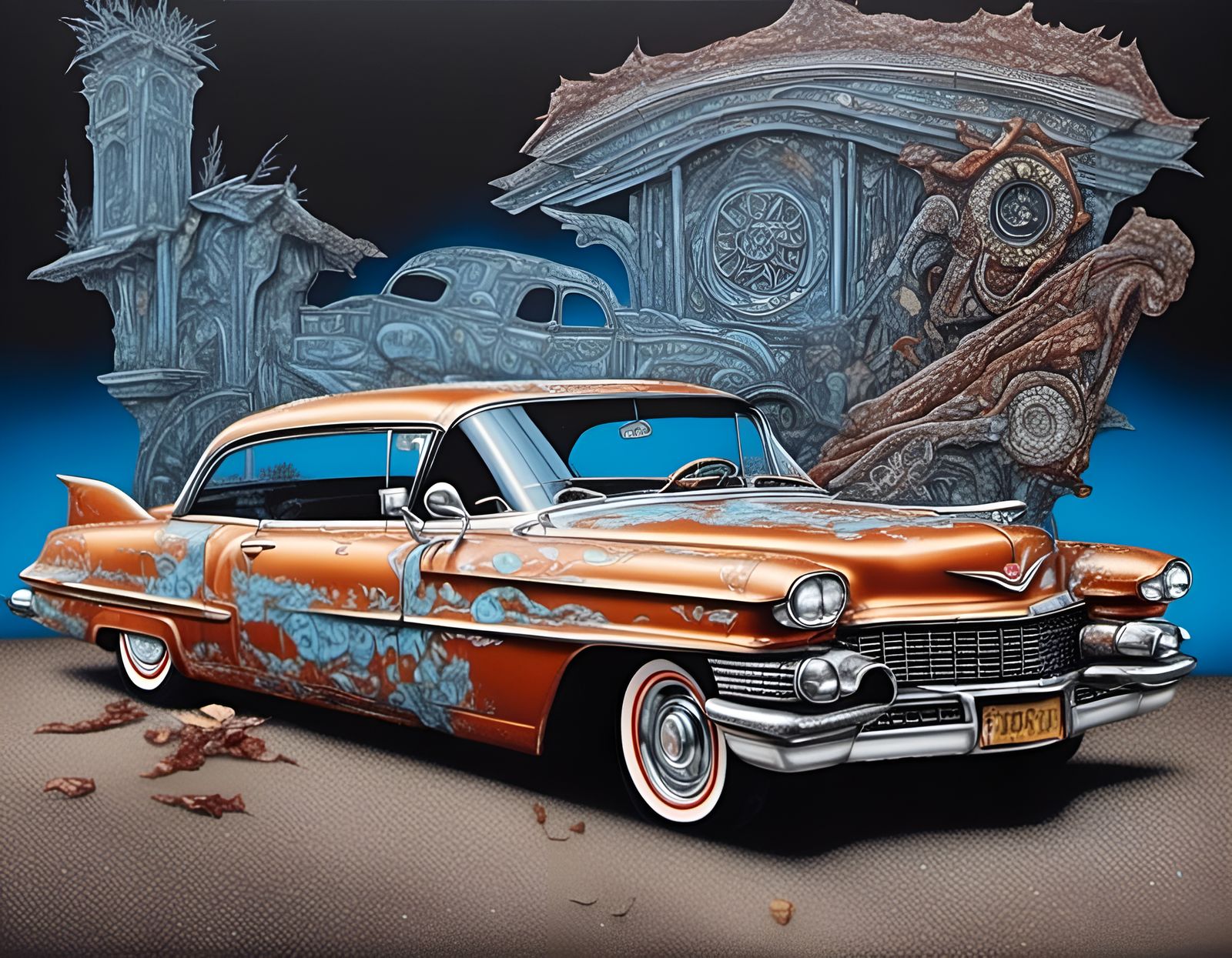 Liquid Low Rider Cadillac in Tlingit Art Style