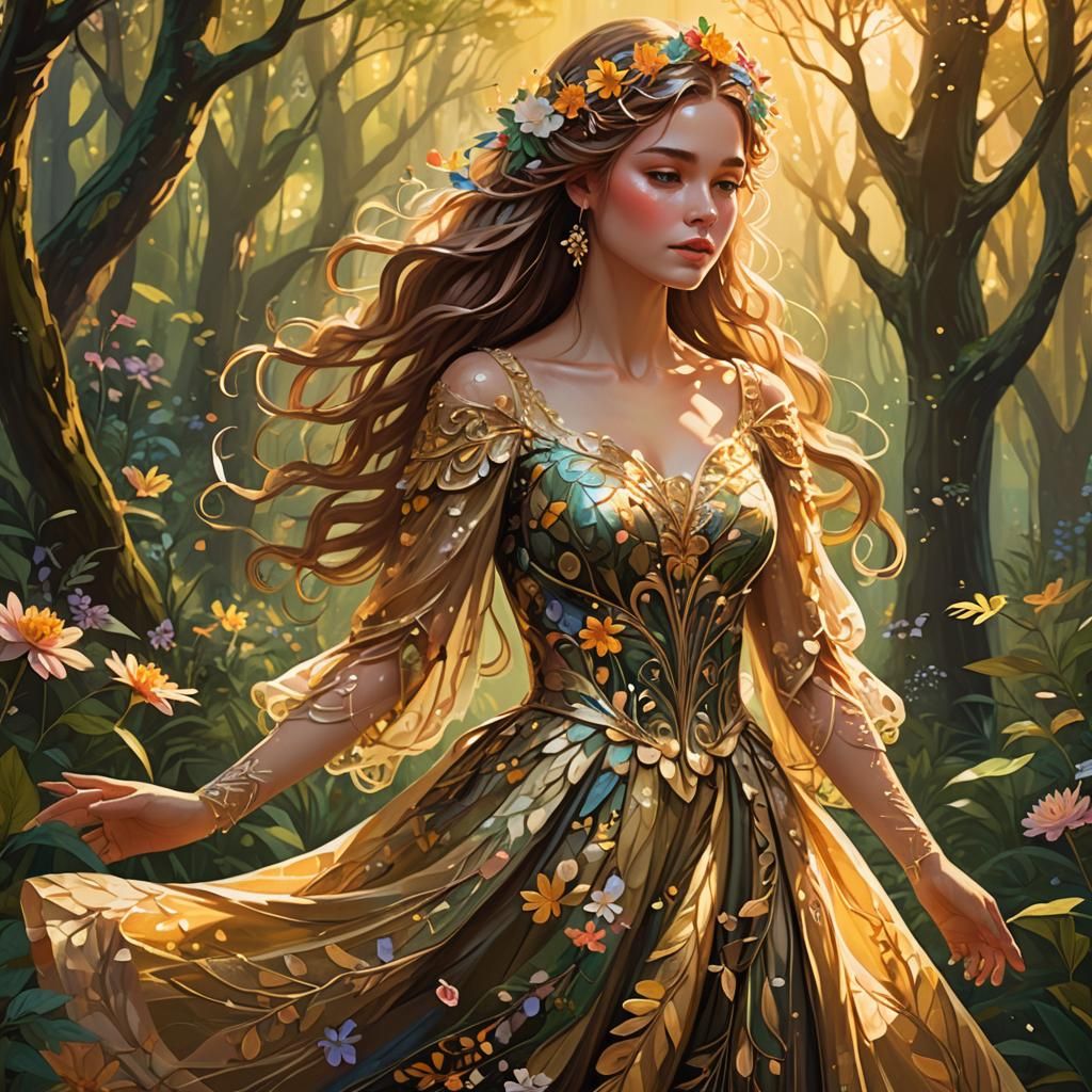 Girl in Forest: Whimsical Fantasy Digital Art