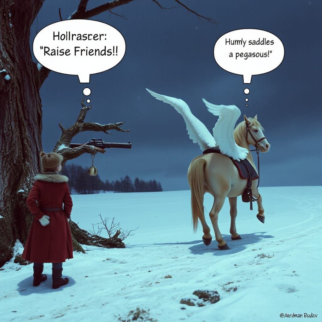 Pegasus Rider in Renaissance Claymation Style