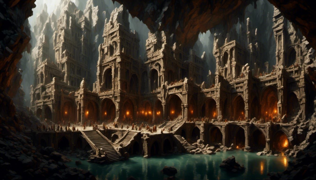 Underground Dwarven City with Forges and Mines