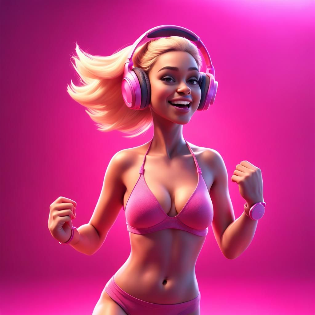 Blonde Girl Dancing in Pink Bikini: 3D Digital Art