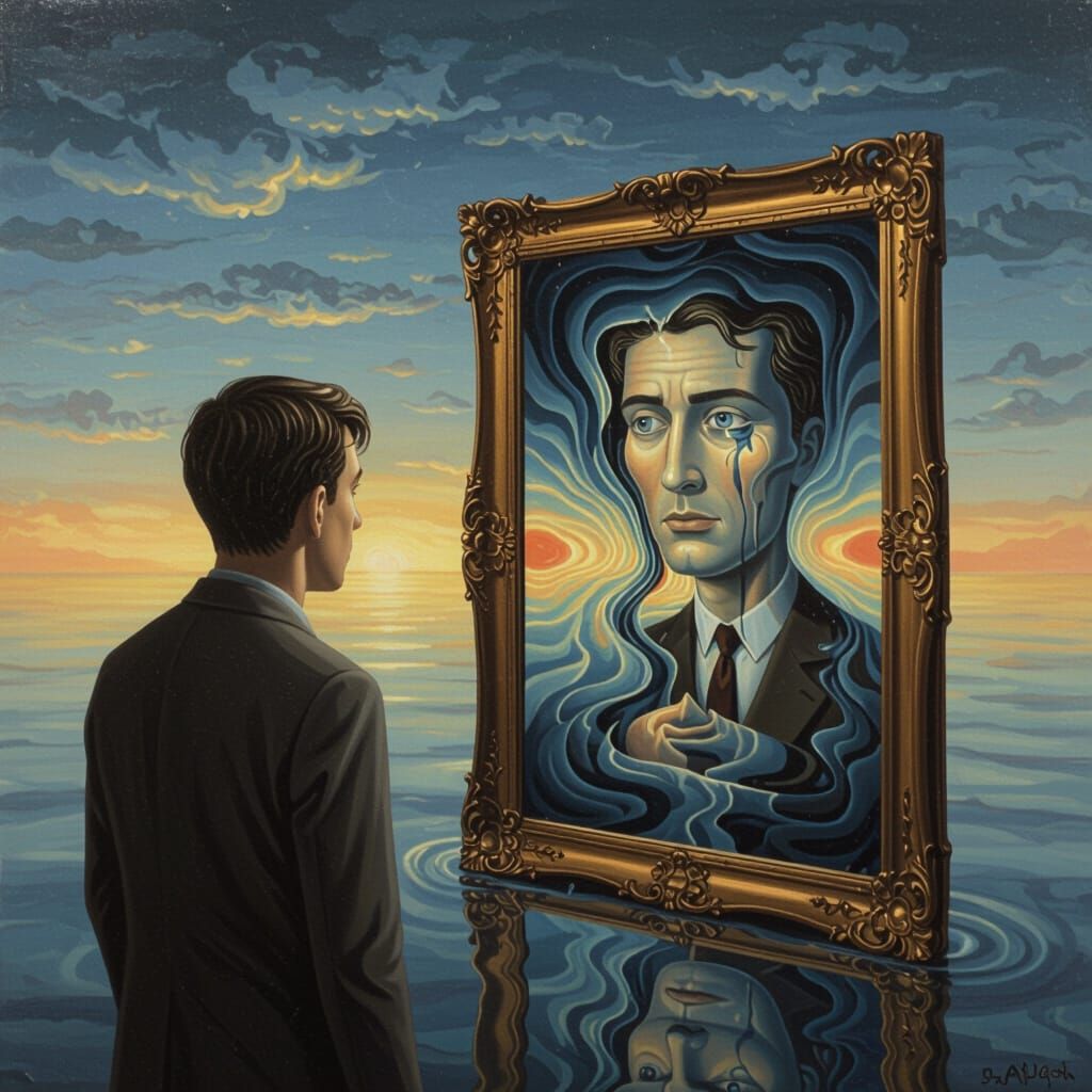 Surreal Reflection in a Melting Oil Painting