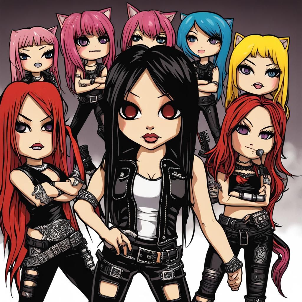 Chibi Female Heavy Metal Band in Y2K Style