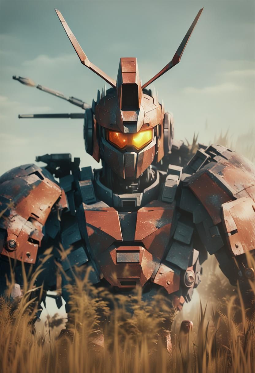 Wounded Gundams in Post-Apocalyptic Landscape