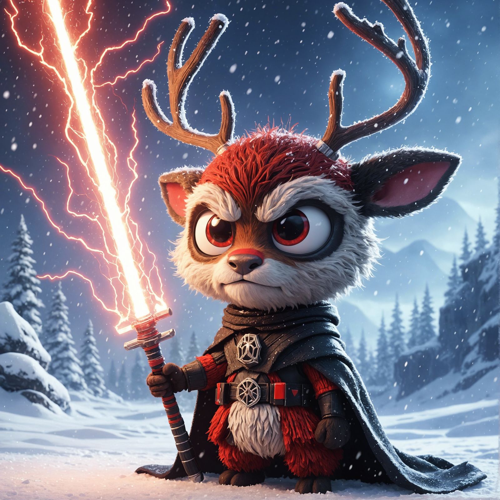 Pixar Reindeer as Dark Sci-Fi Warrior in Electric Storm