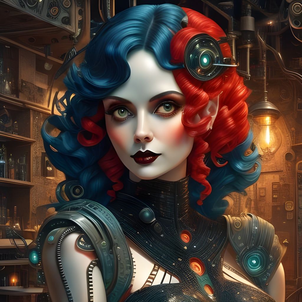 Gothic Flapper in Speakeasy with Circuitry Sculpture Aesthet...